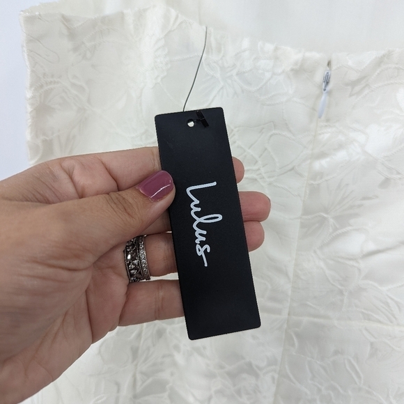 NWT LULU'S Soiree Bound Jacquard Ruffle Spaghetti Strap Mini Dress - Picture 4 of 7